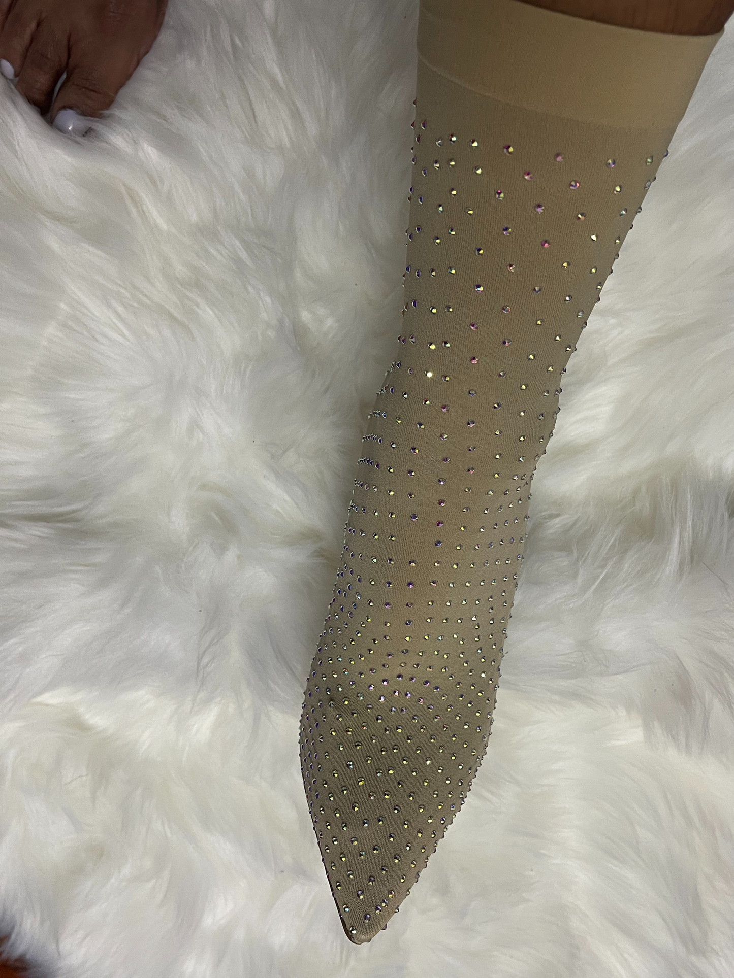 Nude Stretch Bootie Clear Heel