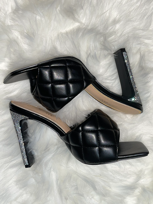 Black Quilted Stoned Heel