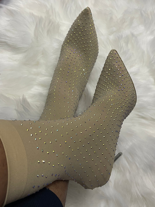 Nude Stretch Bootie Clear Heel